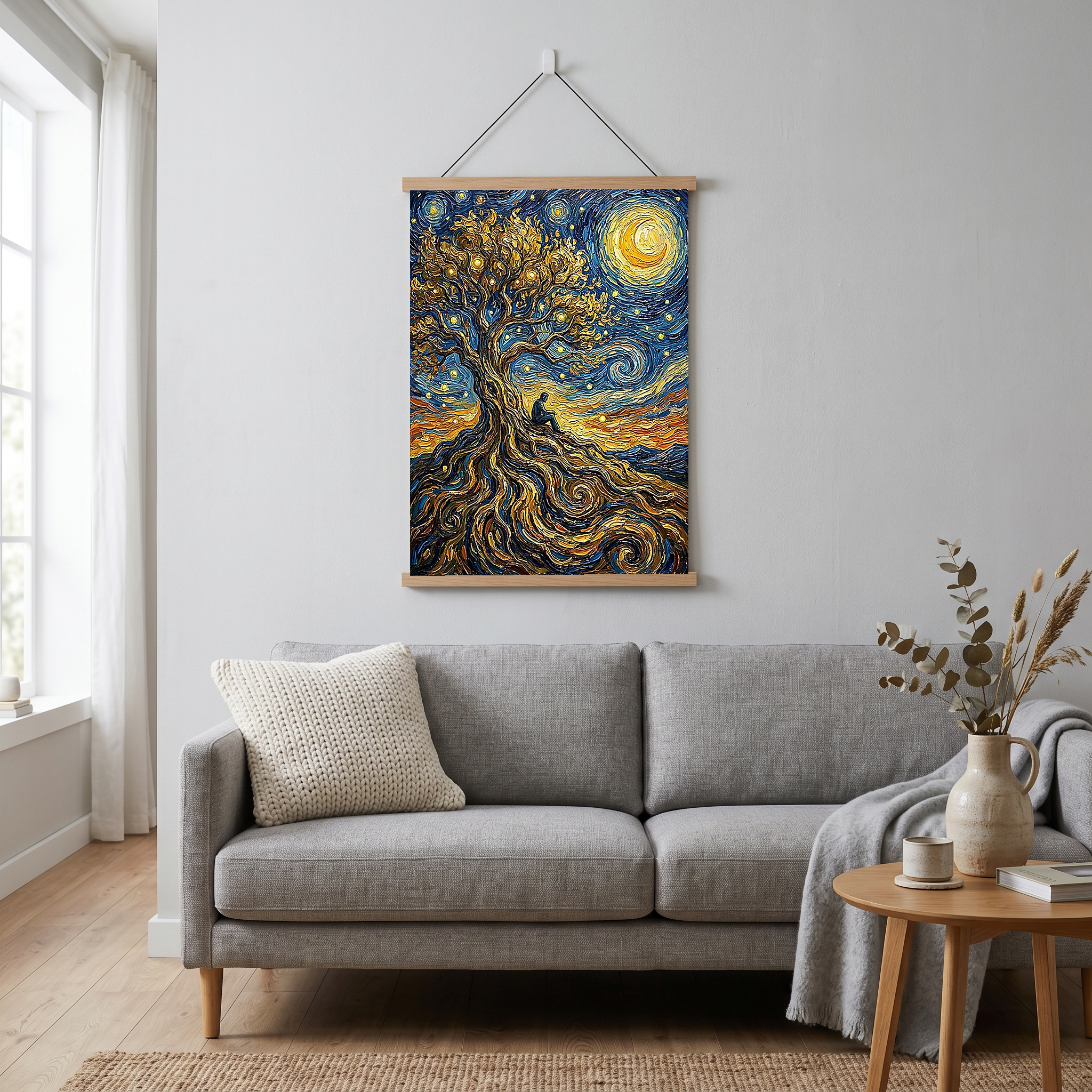 Man in Tree of Life Print — Van Gogh-Style Spiritual Reflection Wall Art