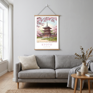 Kyoto Japan Travel Poster — Cherry Blossom Pagoda Temple Print