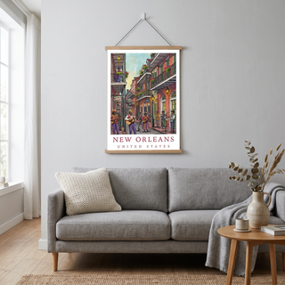 New Orleans Travel Poster — French Quarter Jazz Buskers Street Print