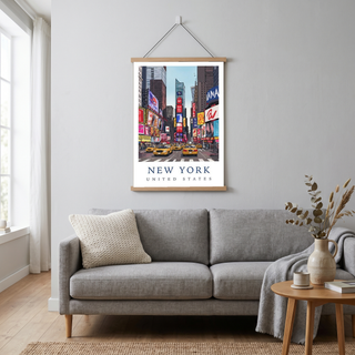 New York City Travel Poster — Times Square Yellow Cabs Iconic Print
