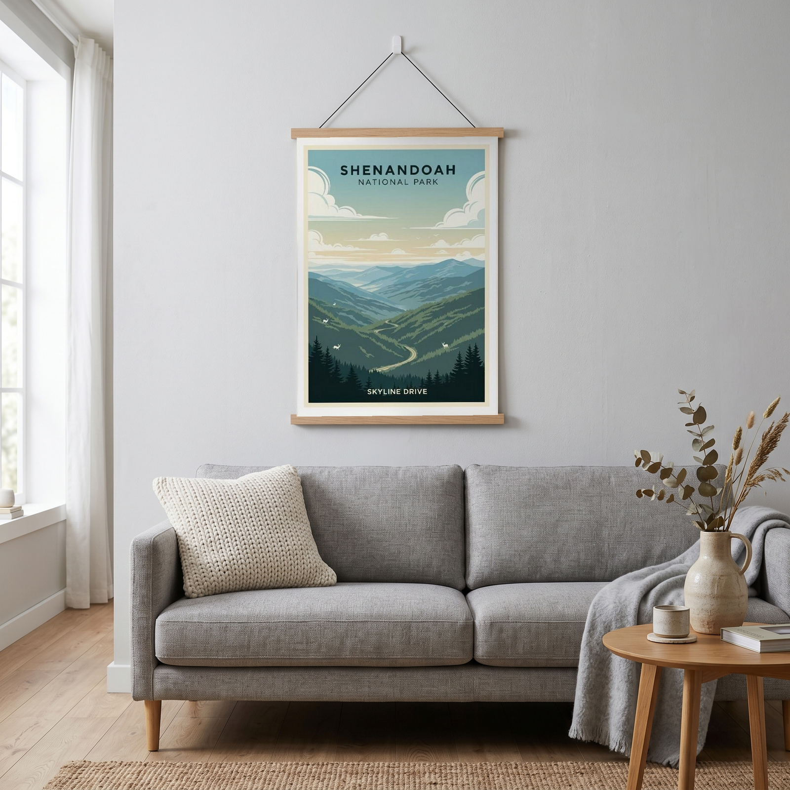 Shenandoah National Park Poster — Vintage Virginia Skyline Drive Deer Print