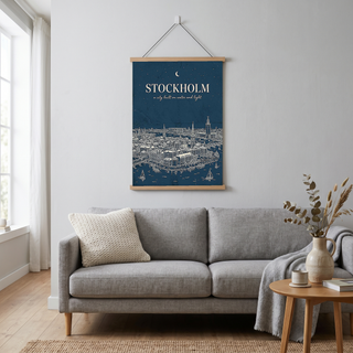 Stockholm Line Art Print — Navy Gamla Stan Old Town Skyline Wall Art