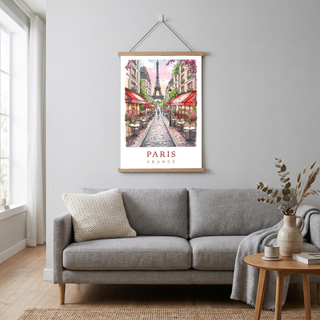 Paris France Travel Poster — Eiffel Tower Street Cafe Print