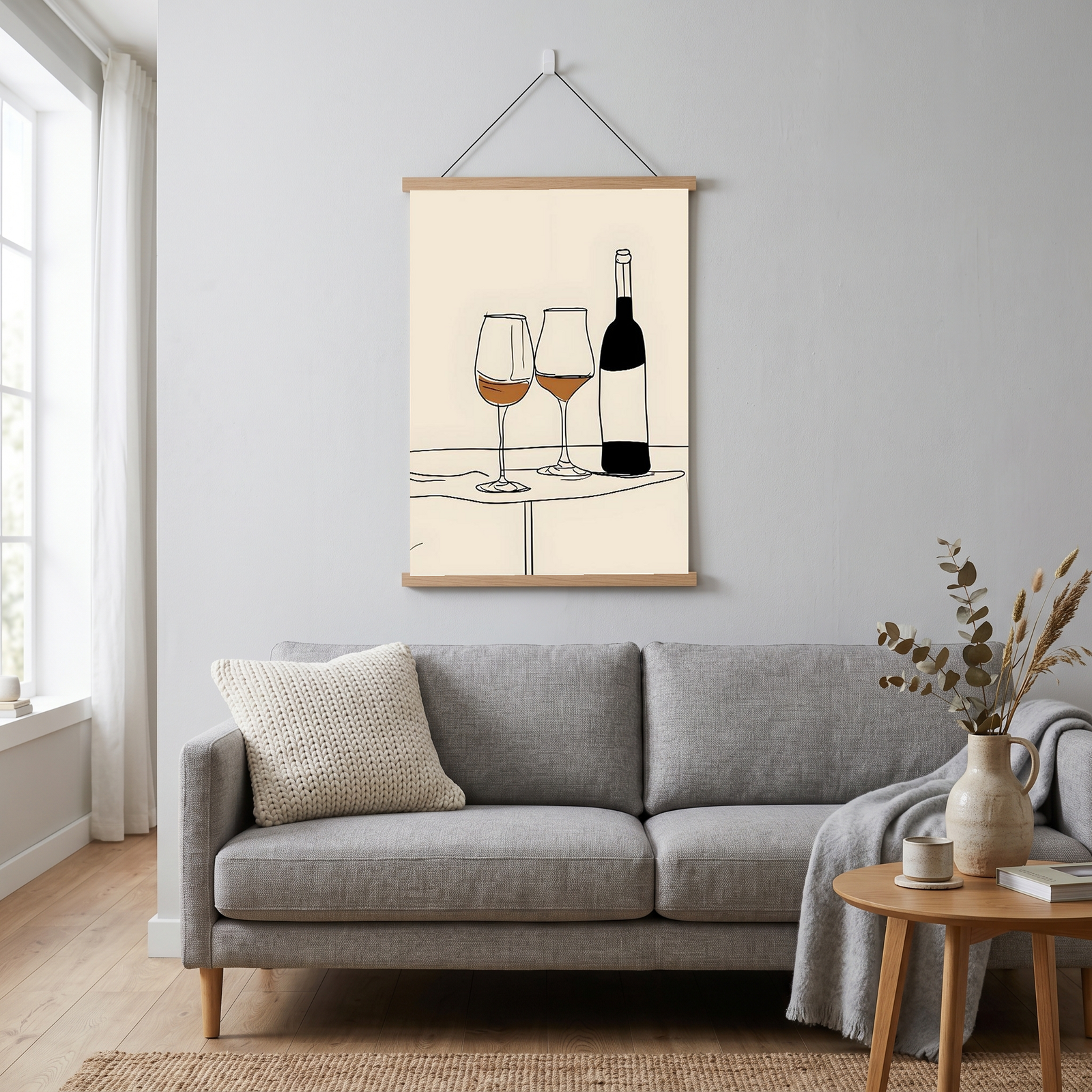 Minimalist Wine Line Art Print – Modern Kitchen & Bar Cart Poster
