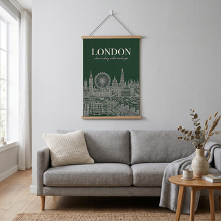 London Line Art Print — Forest Green Big Ben London Eye Skyline Wall Art