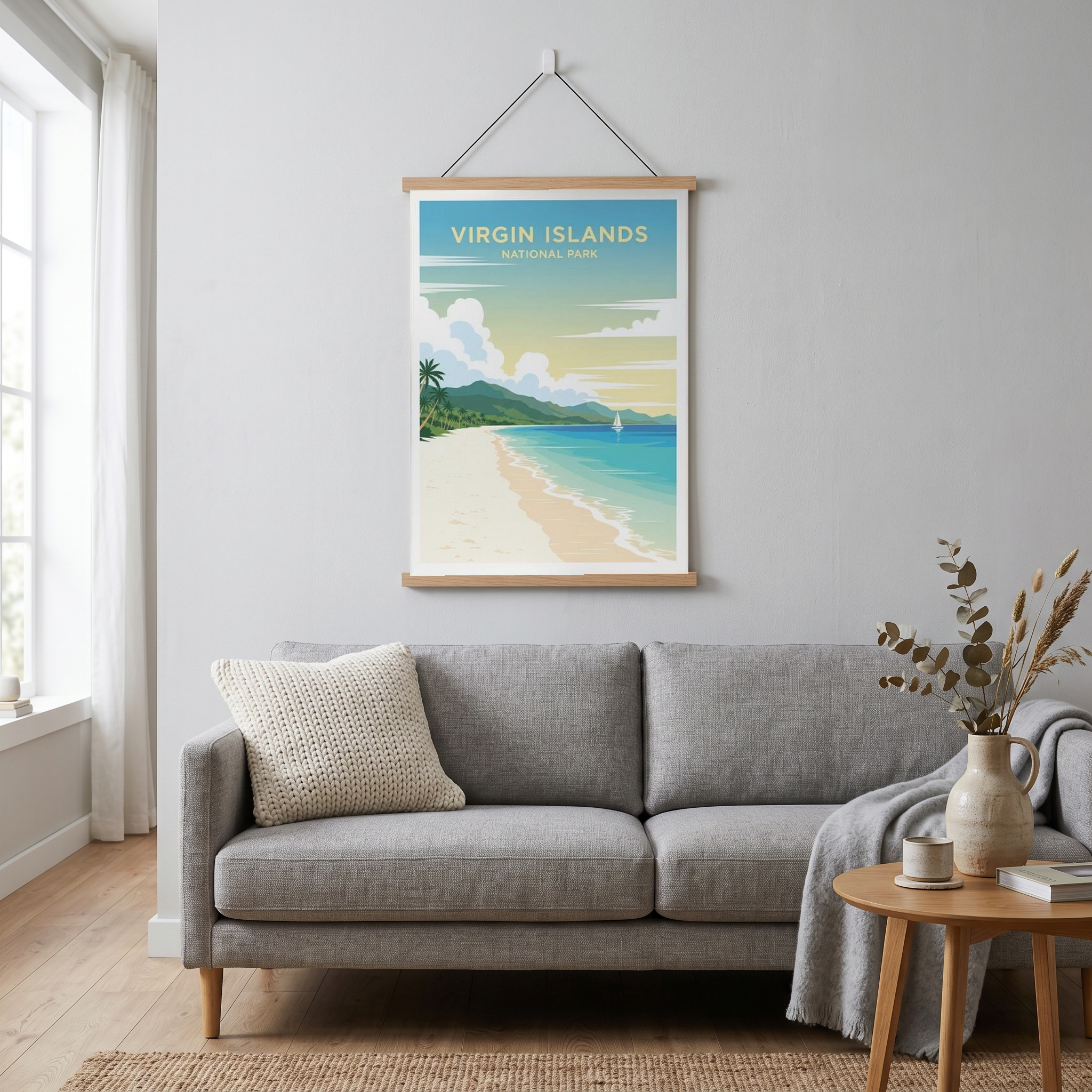 Virgin Islands National Park Poster — Vintage St. John Caribbean Beach Sailboat Print