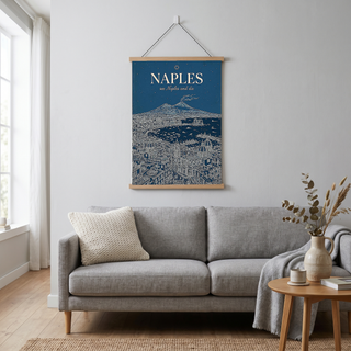 Naples Line Art Print — Navy Mount Vesuvius Bay Skyline Wall Art
