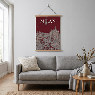 Milan Line Art Print — Wine Red Duomo Skyline Wall Art