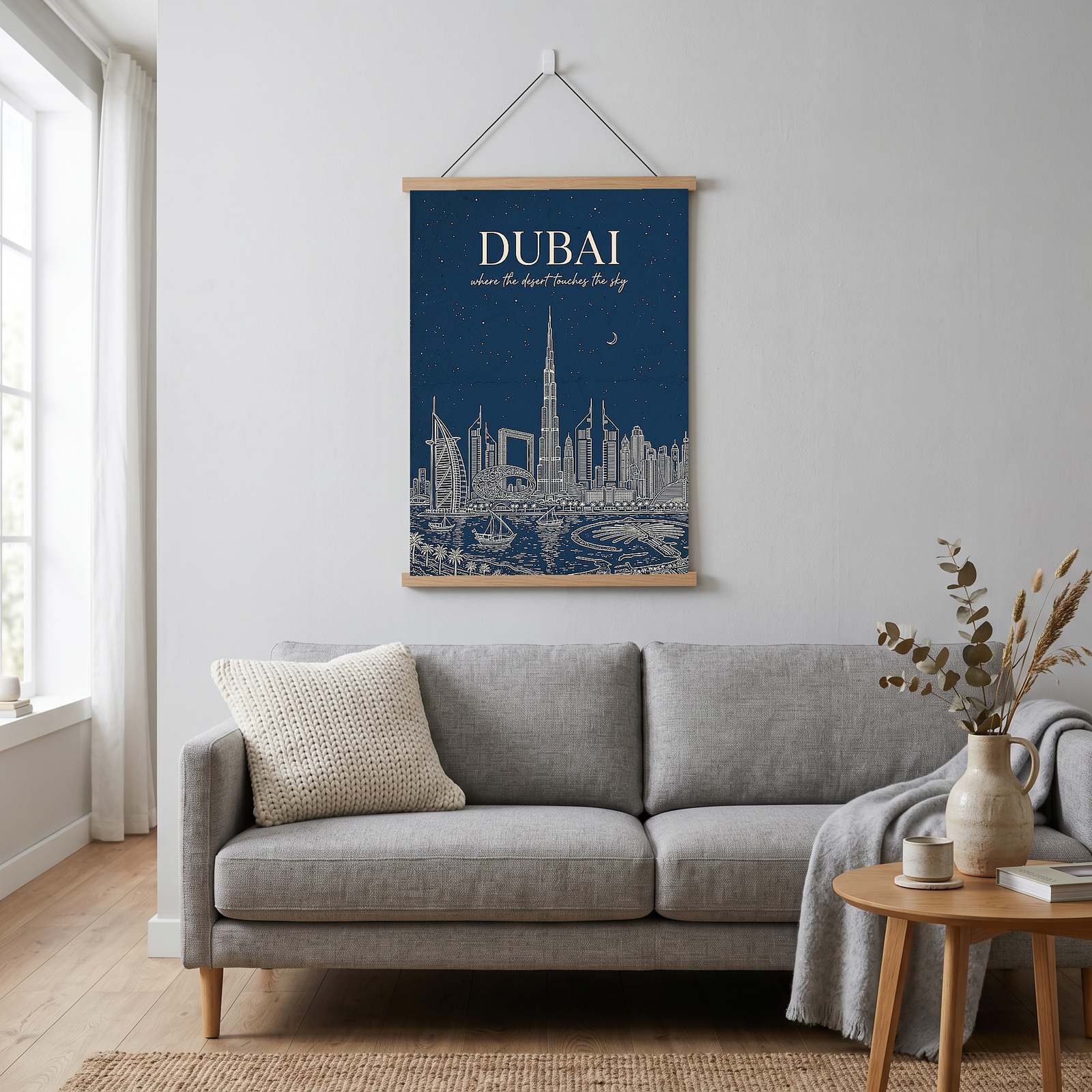 Dubai Line Art Print — Navy Burj Khalifa Skyline Wall Art
