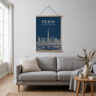 Dubai Line Art Print — Navy Burj Khalifa Skyline Wall Art