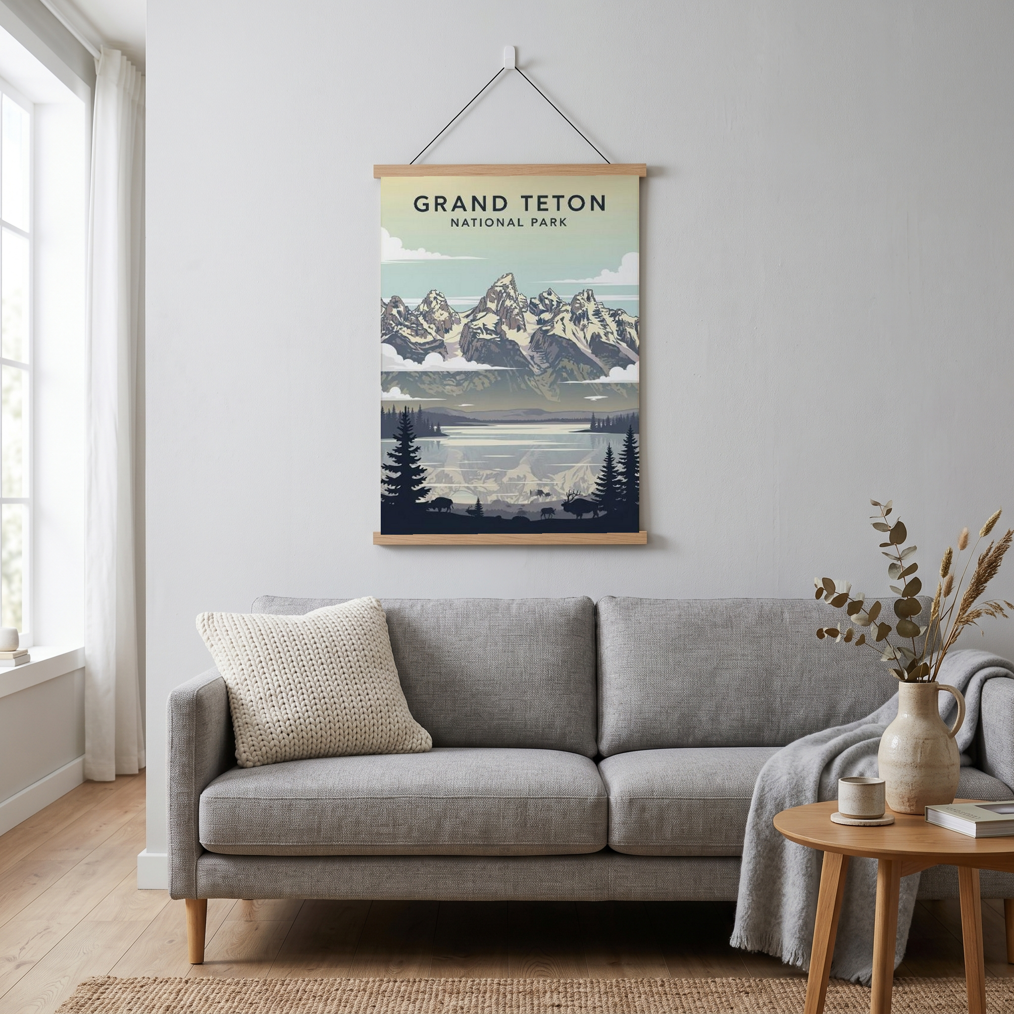Grand Teton National Park Poster — Vintage Wyoming Bison Jackson Lake Print