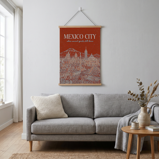 Mexico City Line Art Print — Rust Bellas Artes Templo Mayor Skyline Wall Art
