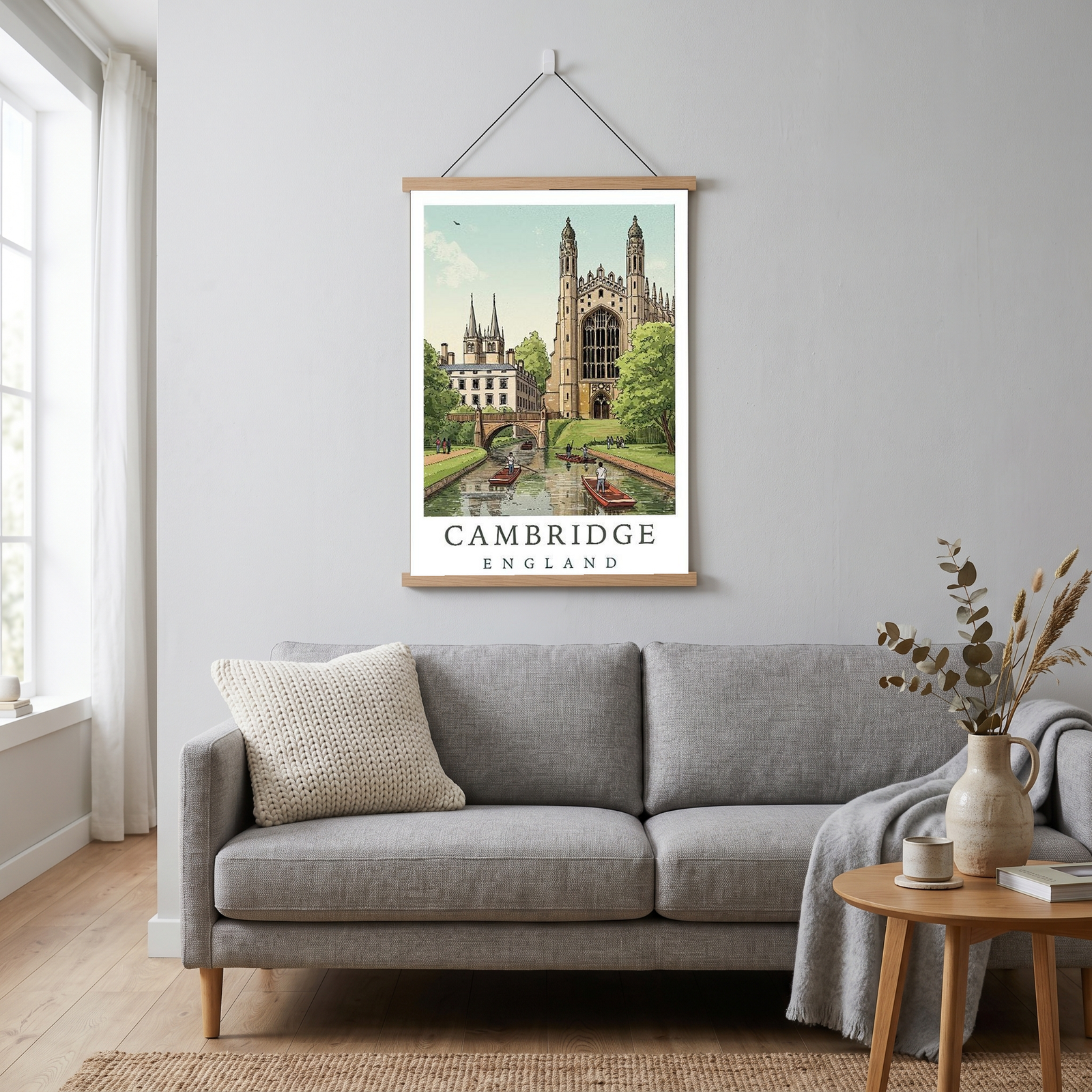 Cambridge England Travel Poster — King's College Punting River Cam Print