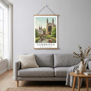 Cambridge England Travel Poster — King's College Punting River Cam Print
