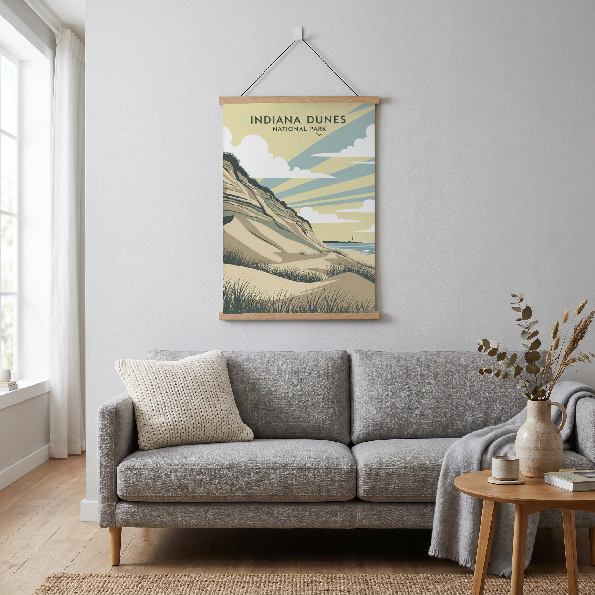 Indiana Dunes National Park Poster — Vintage Lake Michigan Lighthouse Print