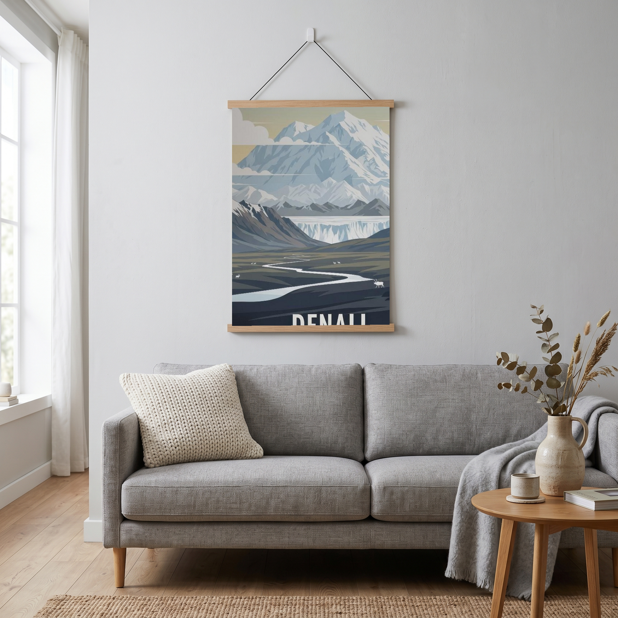 Denali National Park Poster — Vintage Alaska Caribou Mount McKinley Print