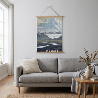 Denali National Park Poster — Vintage Alaska Caribou Mount McKinley Print