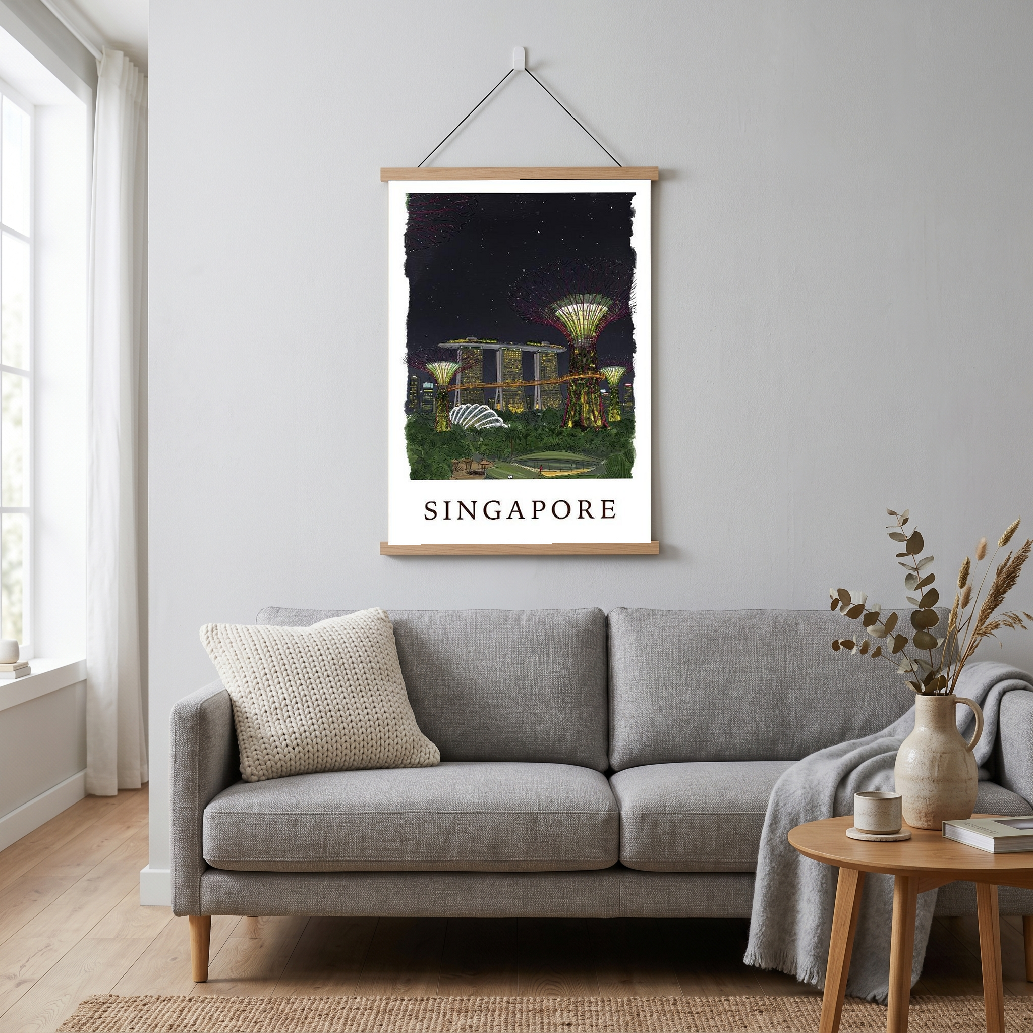 Singapore Travel Poster — Gardens by the Bay Marina Night Print