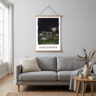 Singapore Travel Poster — Gardens by the Bay Marina Night Print