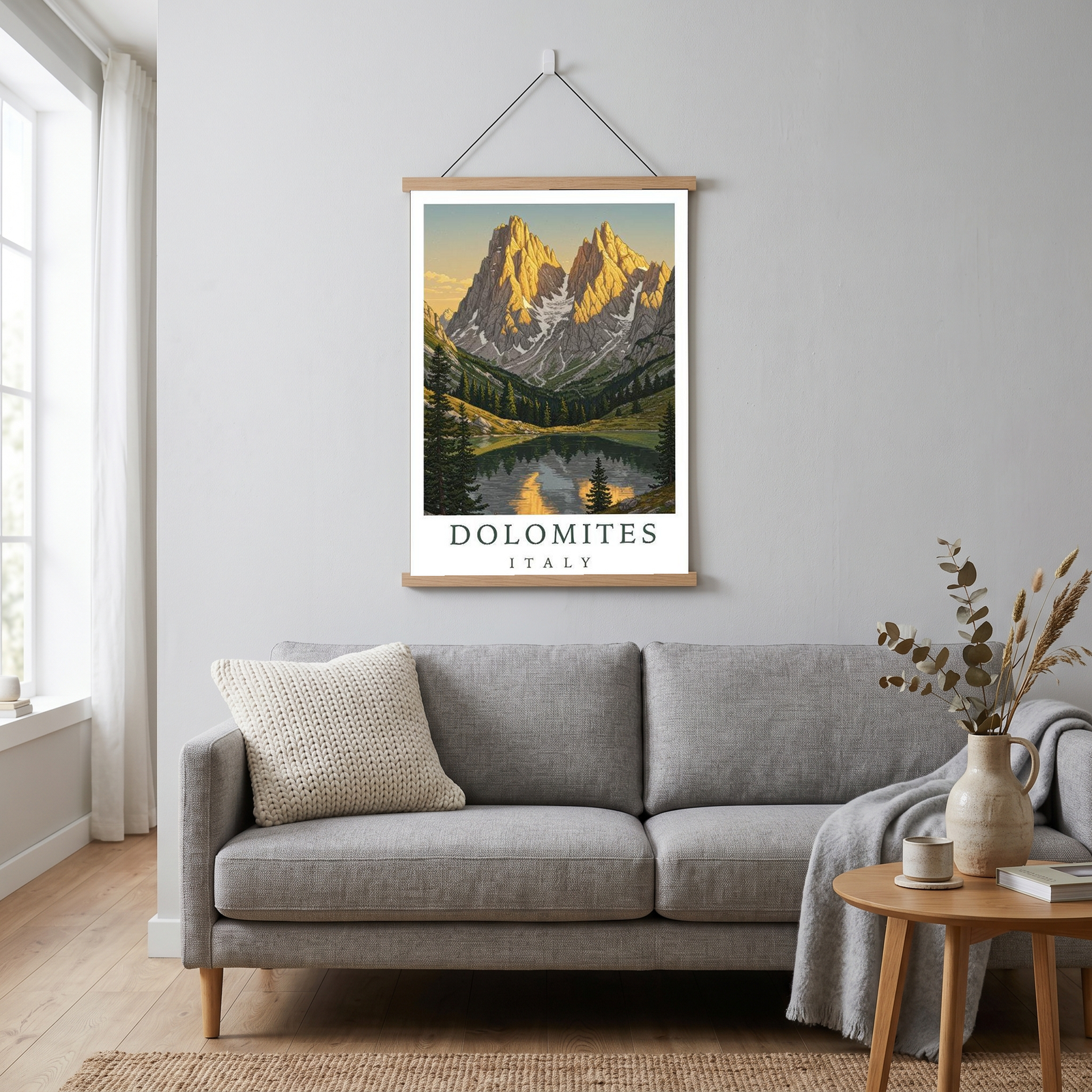 Dolomites Italy Travel Poster — Vintage Alpine Mountain Lake Print