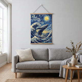 Breaching Whale Starry Night Print — Van Gogh-Style Ocean Humpback Wall Art