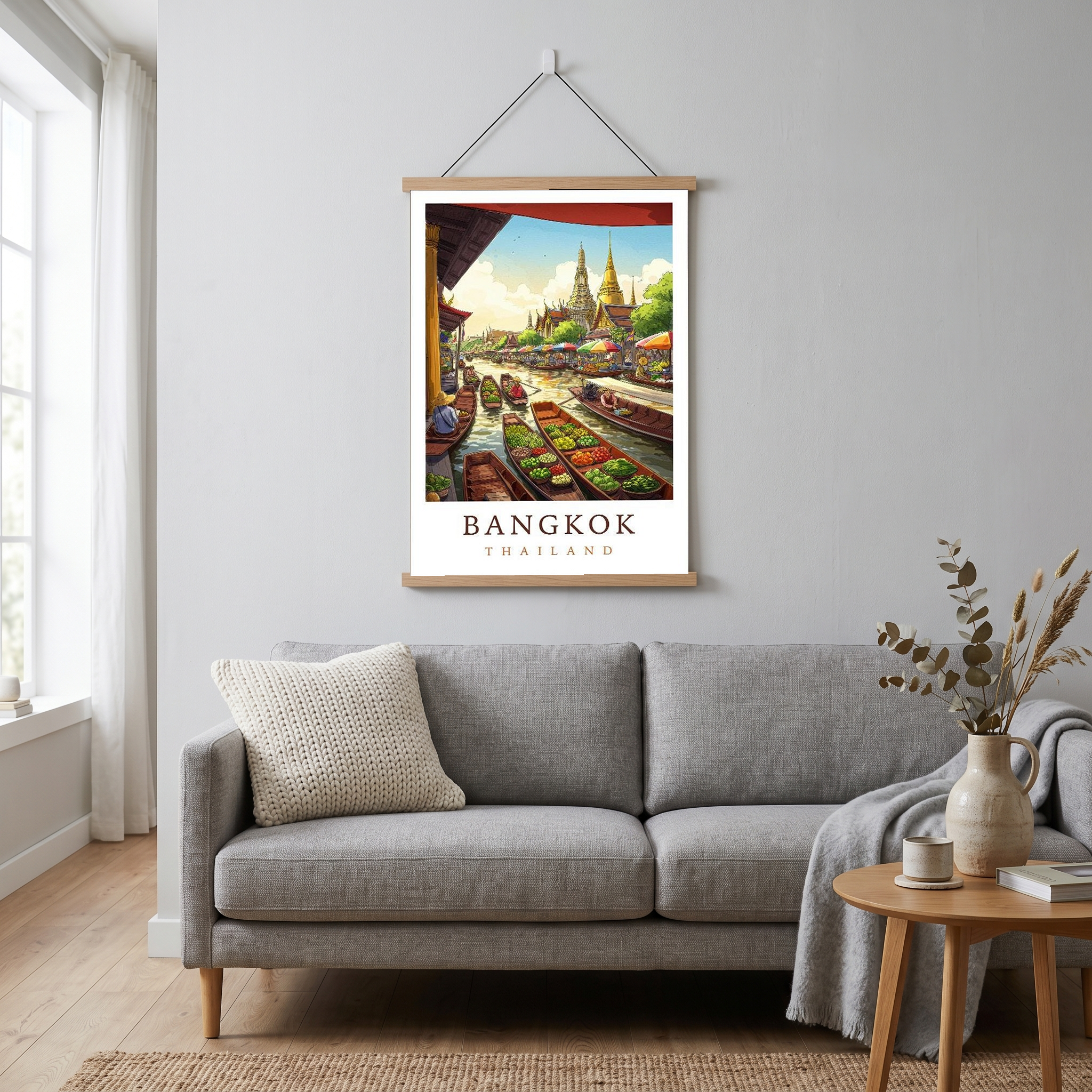 Bangkok Thailand Travel Poster — Floating Market Wat Arun Print