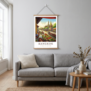 Bangkok Thailand Travel Poster — Floating Market Wat Arun Print