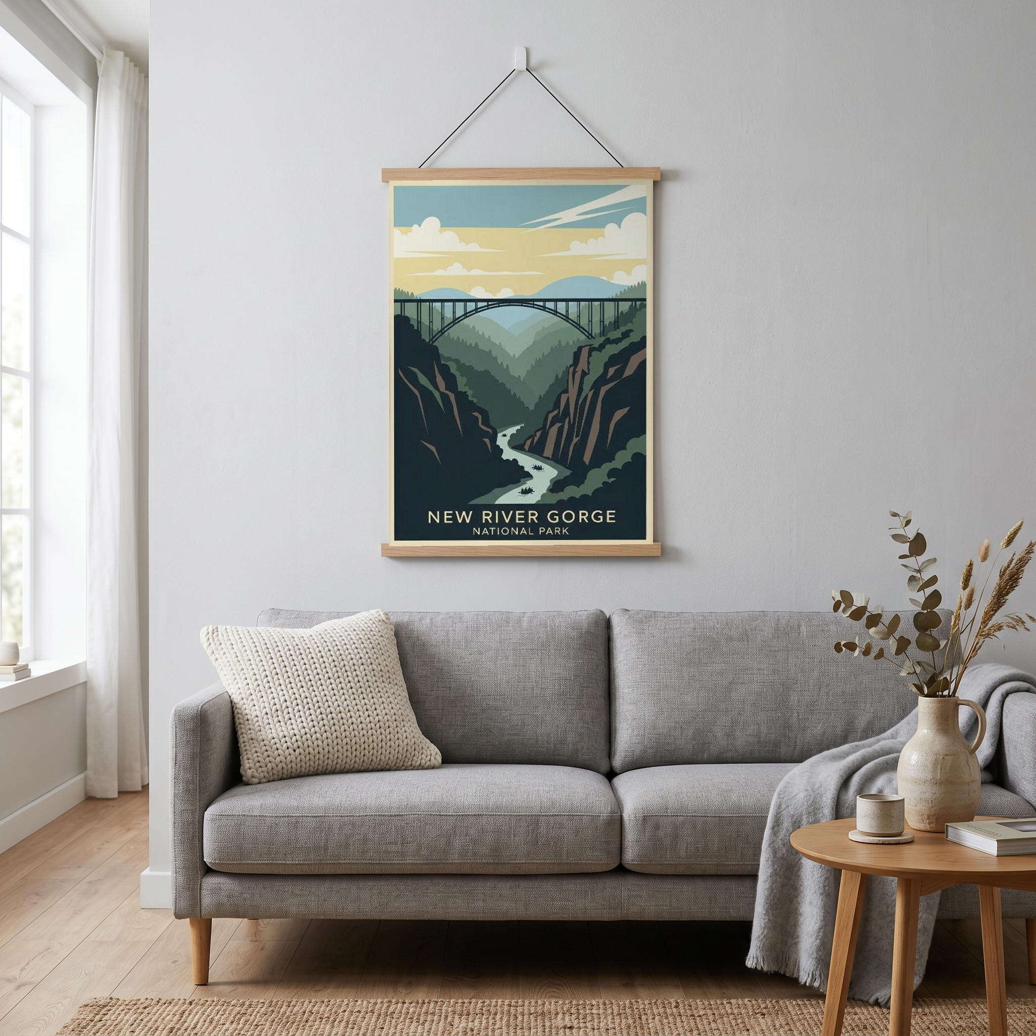New River Gorge National Park Poster — Vintage West Virginia Bridge Whitewater Print