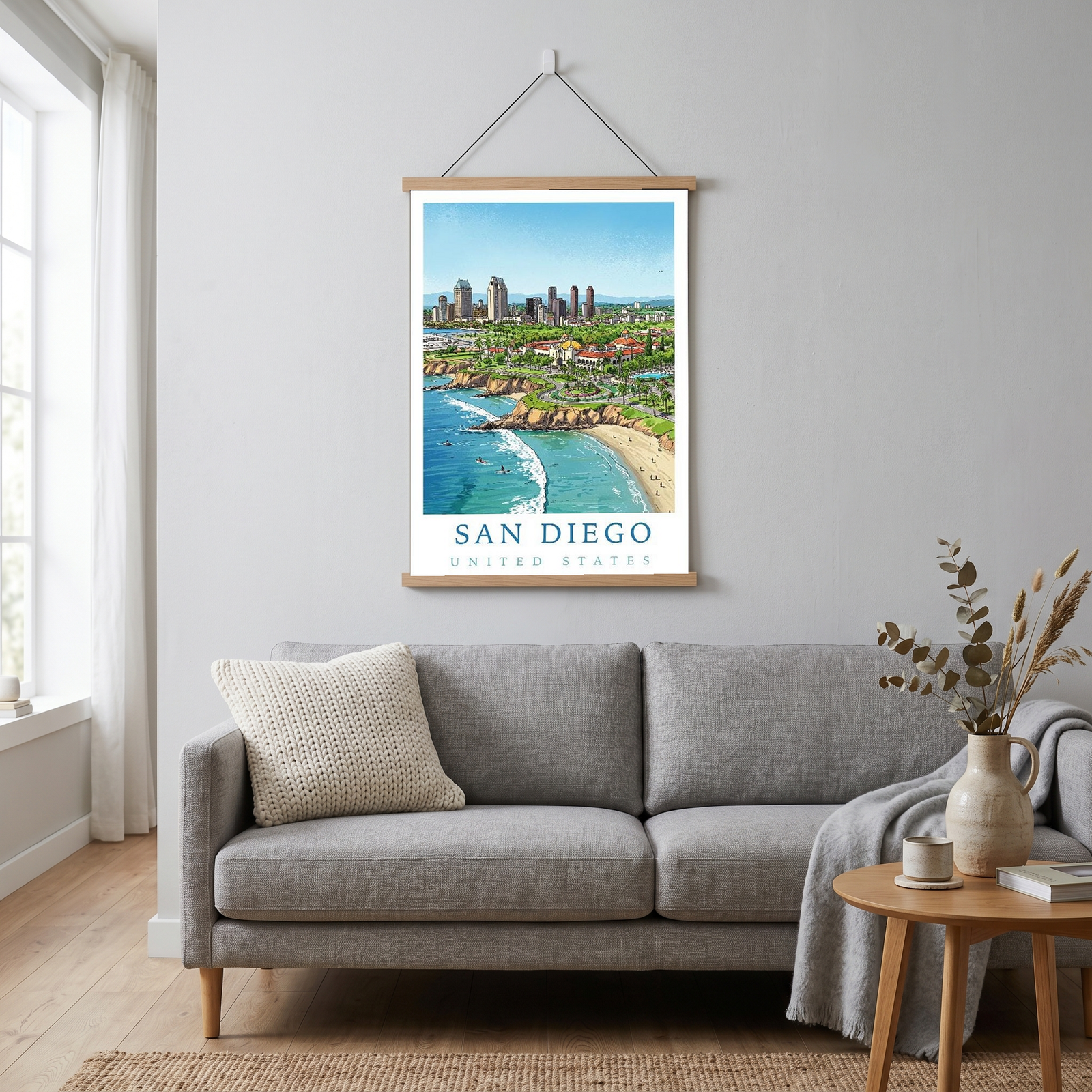 San Diego Travel Poster — Coastal Skyline Cabrillo Beach Print