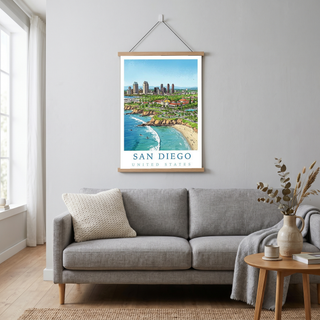 San Diego Travel Poster — Coastal Skyline Cabrillo Beach Print