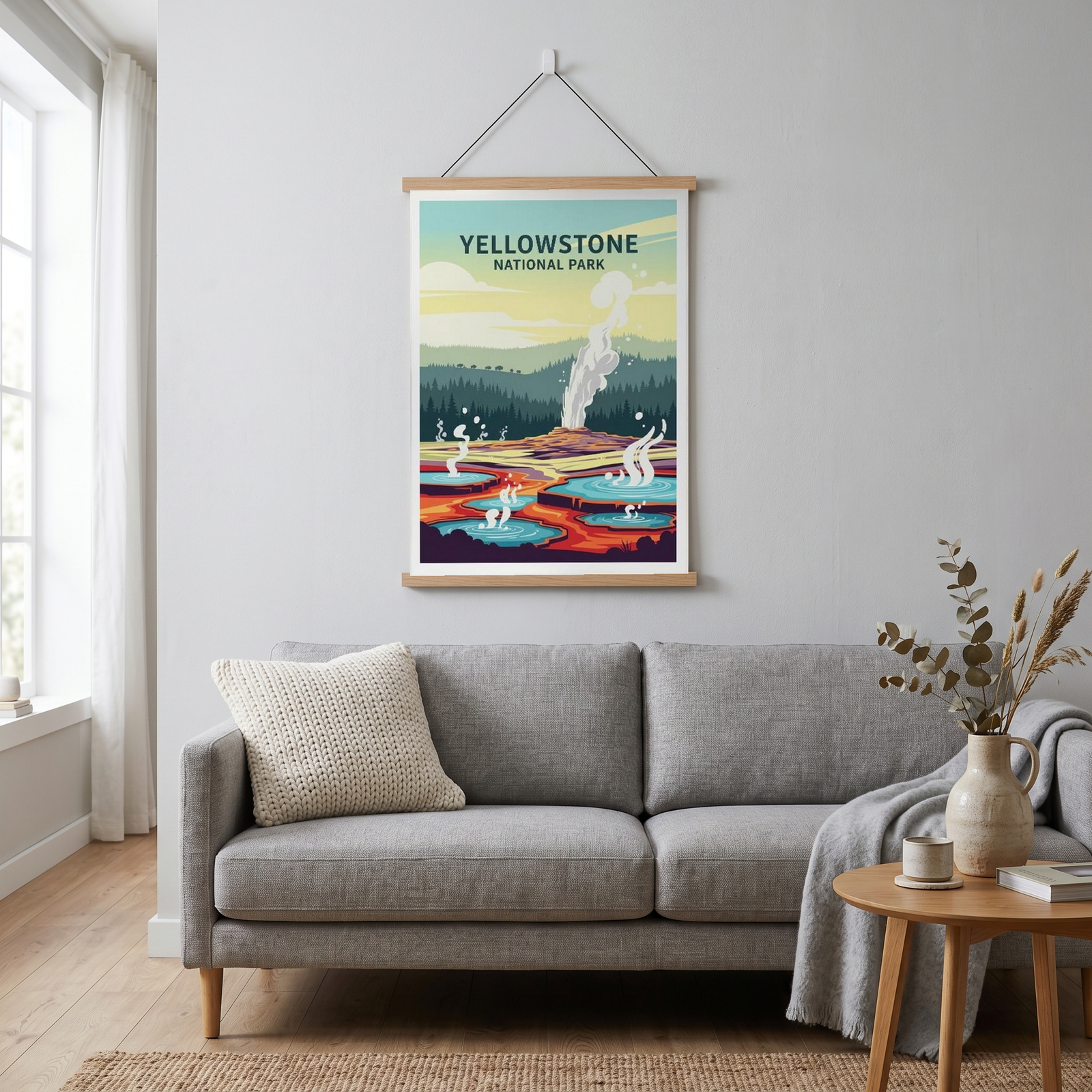 Yellowstone National Park Poster — Vintage Old Faithful Grand Prismatic Spring Print