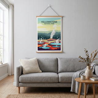 Yellowstone National Park Poster — Vintage Old Faithful Grand Prismatic Spring Print