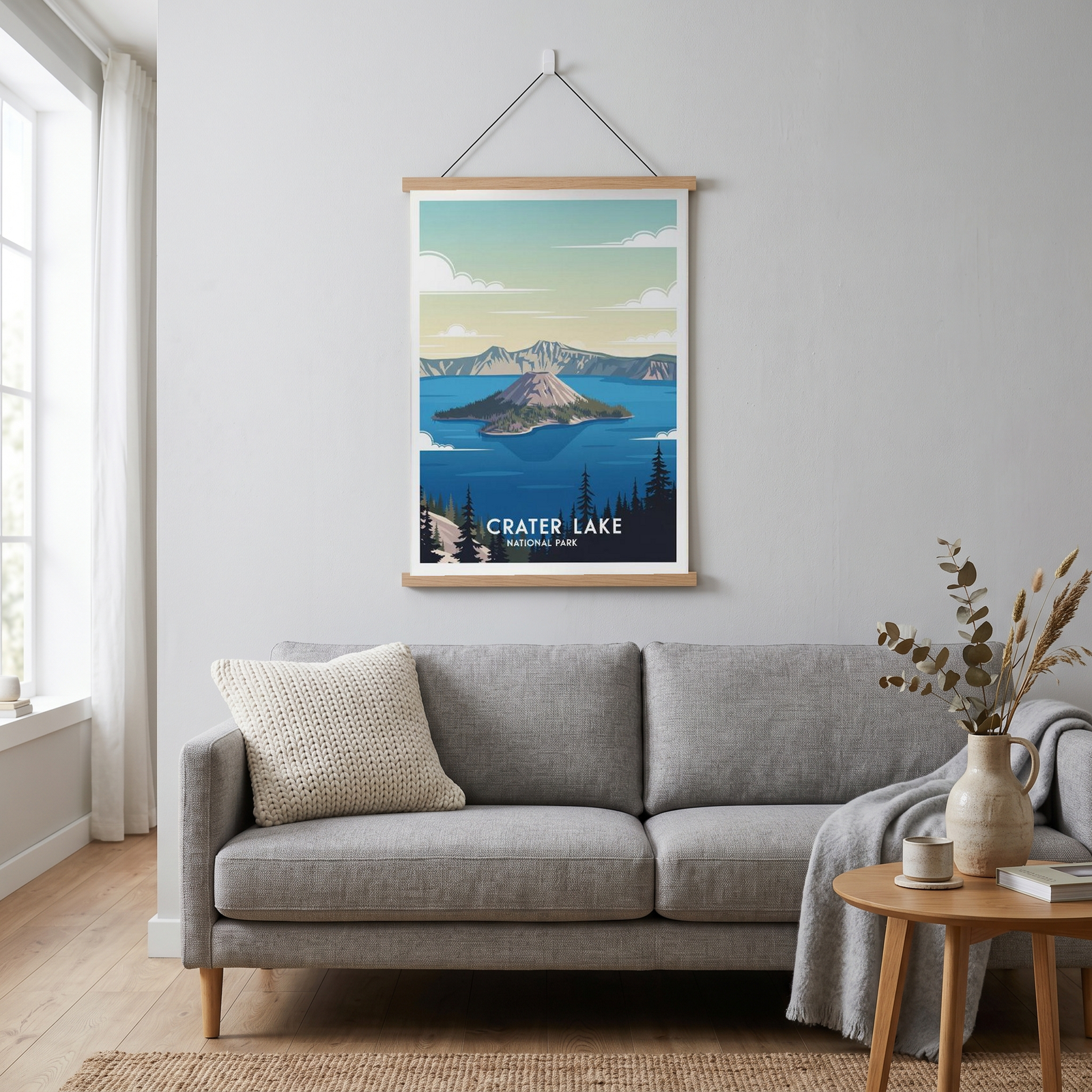 Crater Lake National Park Poster — Vintage Oregon Wizard Island Print