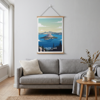Crater Lake National Park Poster — Vintage Oregon Wizard Island Print