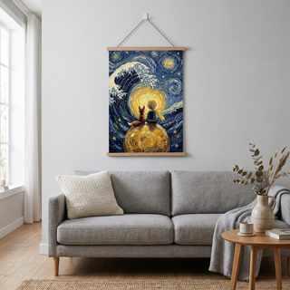 Little Prince Fox &amp; Planet Print — Van Gogh-Style Nursery Wall Art