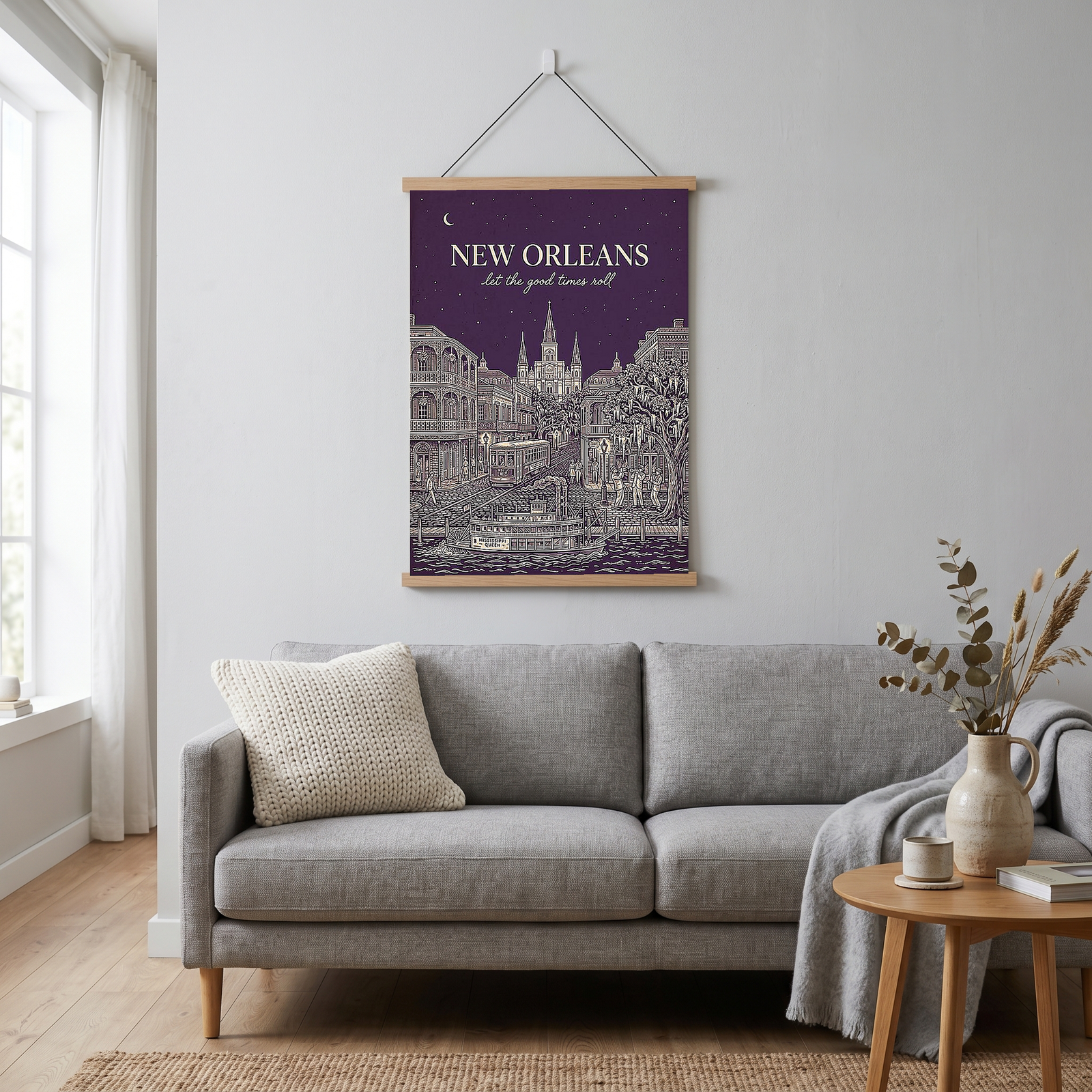 New Orleans Line Art Print — Aubergine French Quarter Skyline Wall Art