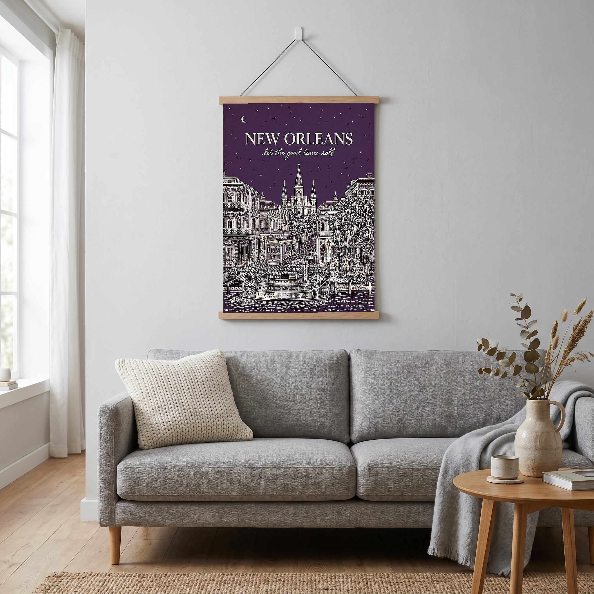 New Orleans Line Art Print — Aubergine French Quarter Skyline Wall Art
