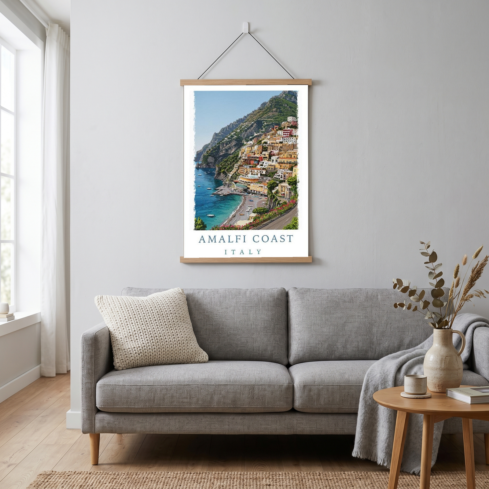 Amalfi Coast Italy Travel Poster — Positano Cliffside Village Print
