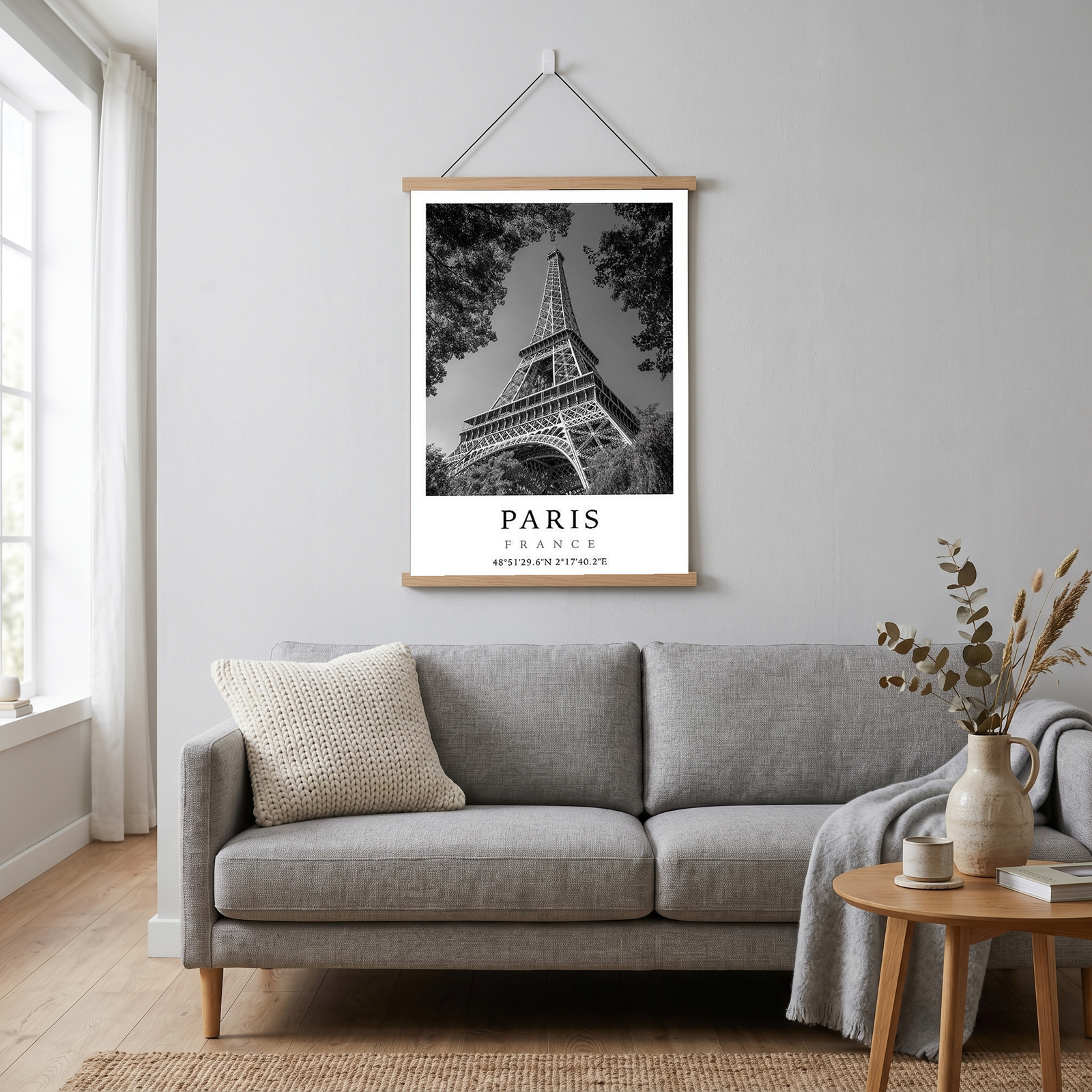 Paris Eiffel Tower Poster — Black and White France Coordinates Print