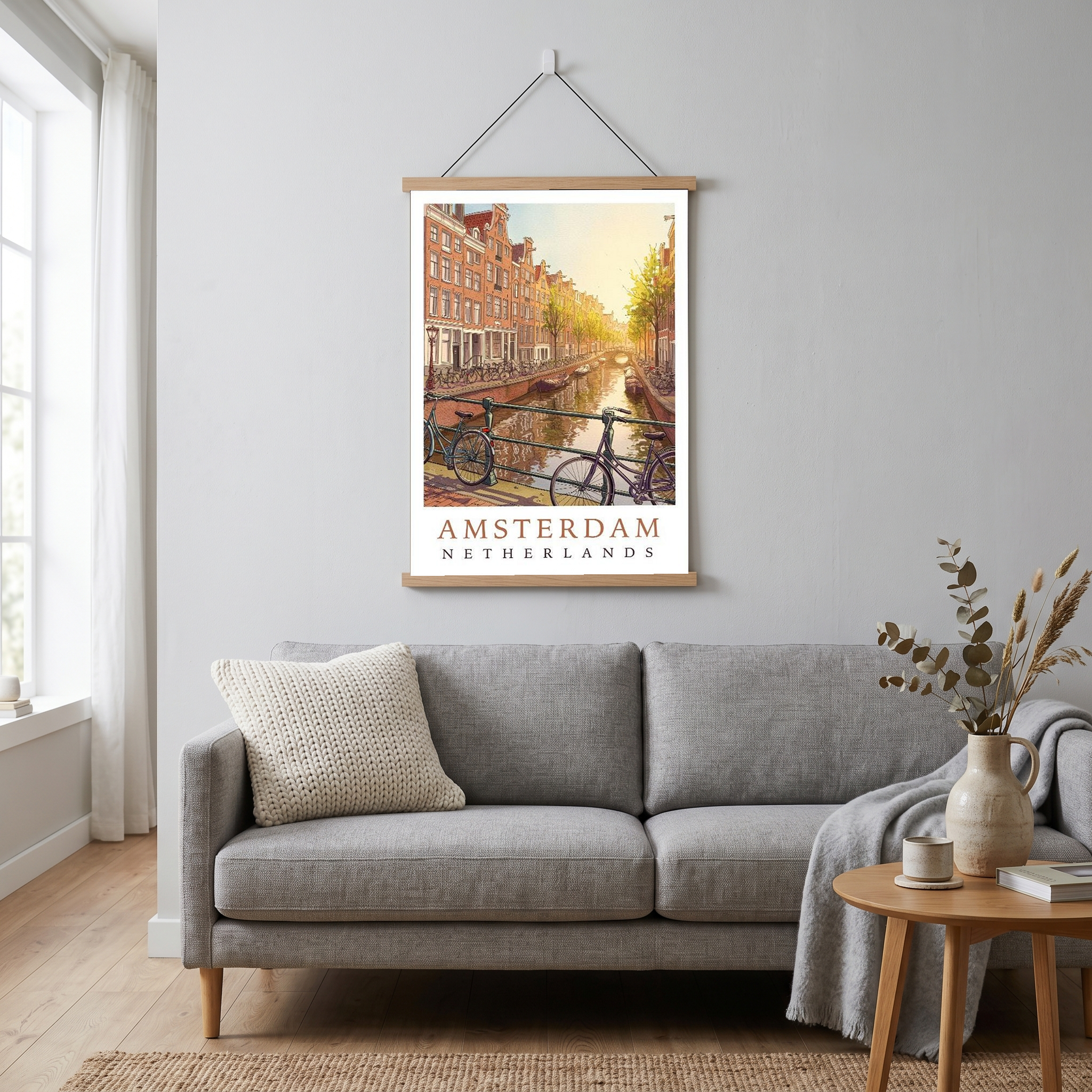 Amsterdam Netherlands Travel Poster — Canal House Bicycle Print