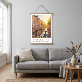Amsterdam Netherlands Travel Poster — Canal House Bicycle Print