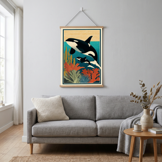 Orca Mother & Calf Ocean Reef Poster - Coastal Wildlife Wall Art