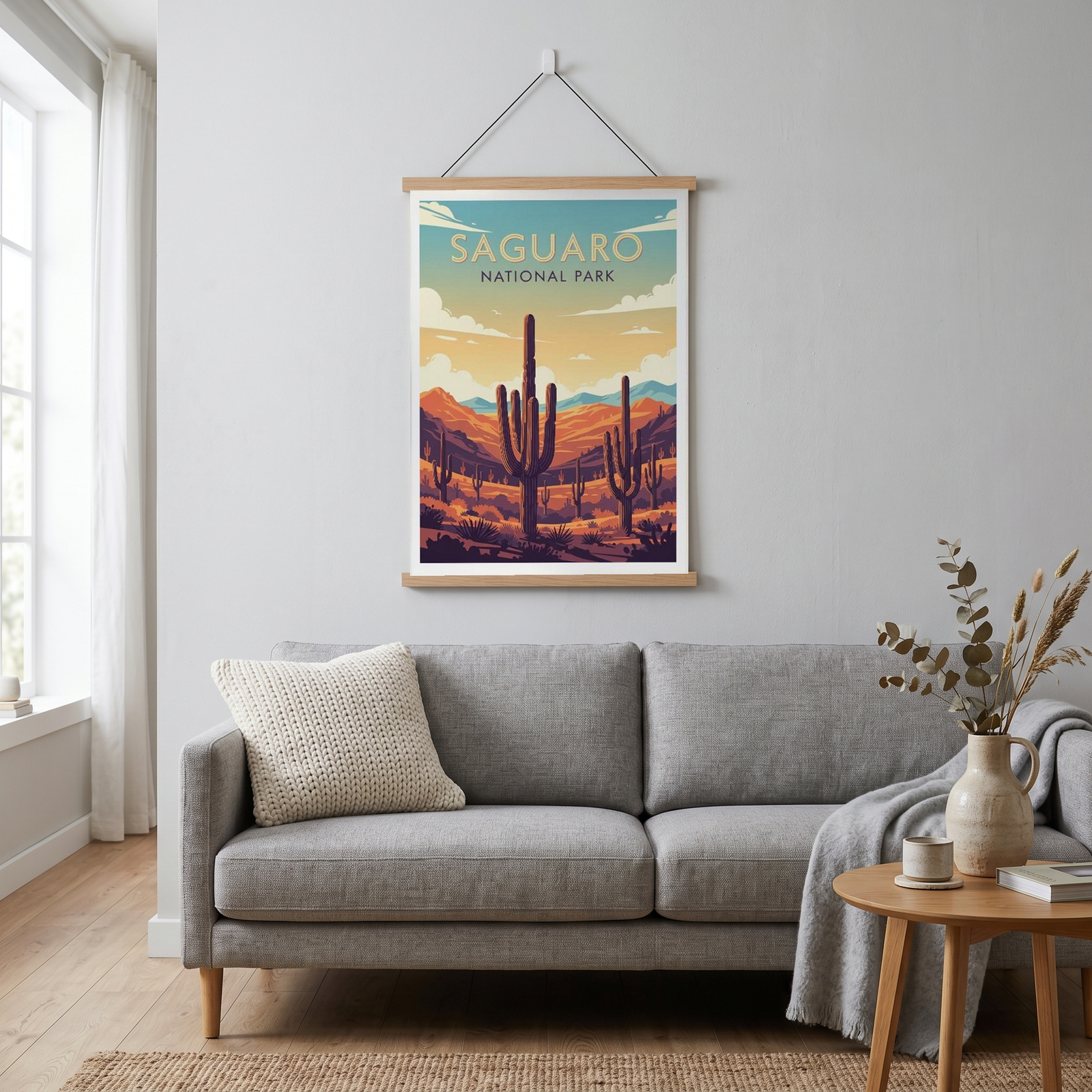 Saguaro National Park Poster — Vintage Arizona Cactus Desert Sunset Print