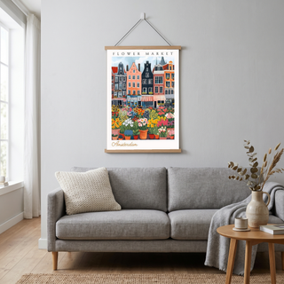 Amsterdam Flower Market Print — Canal Houses Tulip Cityscape Art