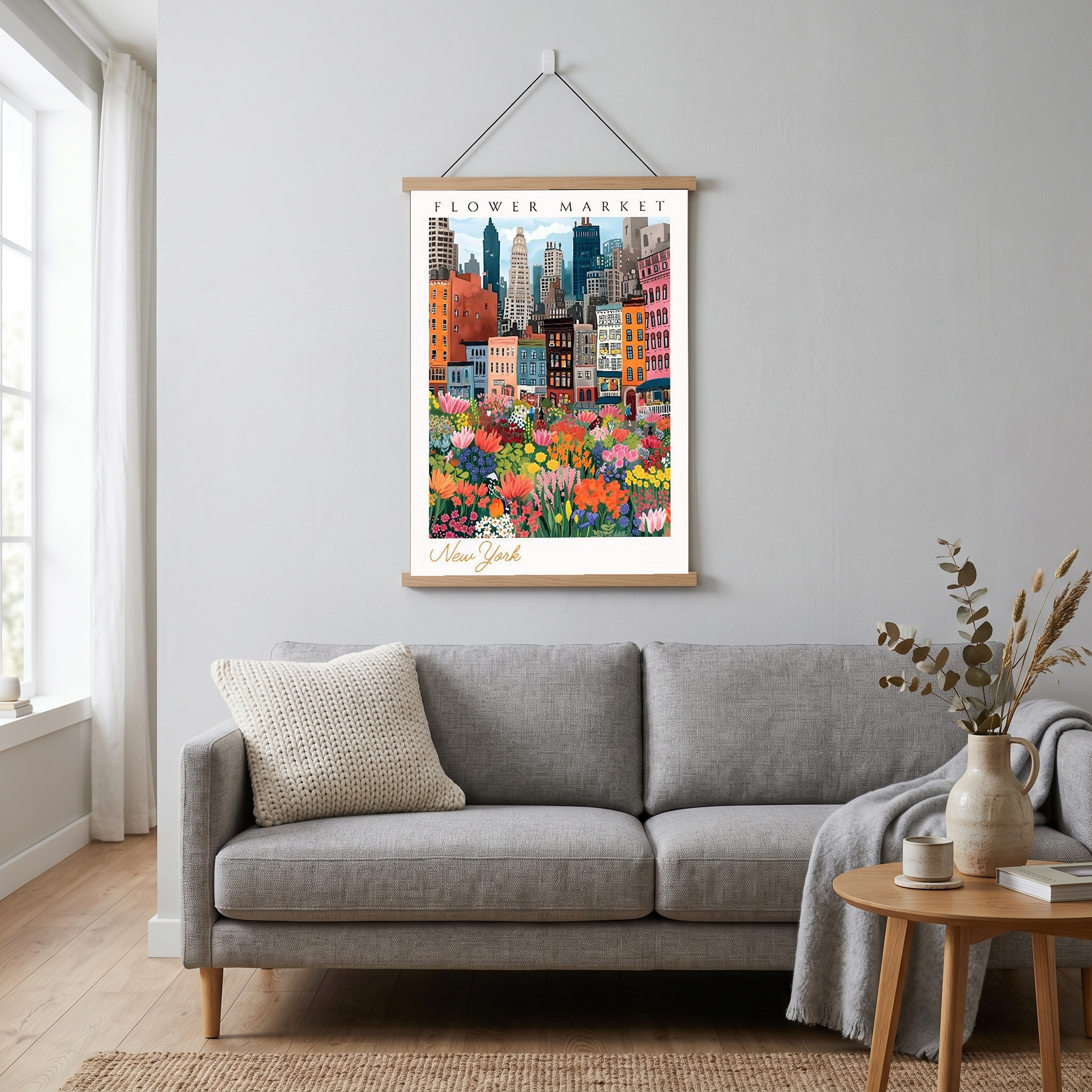 New York Flower Market Print — NYC Skyline Cityscape Botanical Art