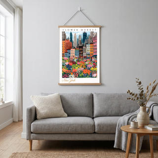 New York Flower Market Print — NYC Skyline Cityscape Botanical Art