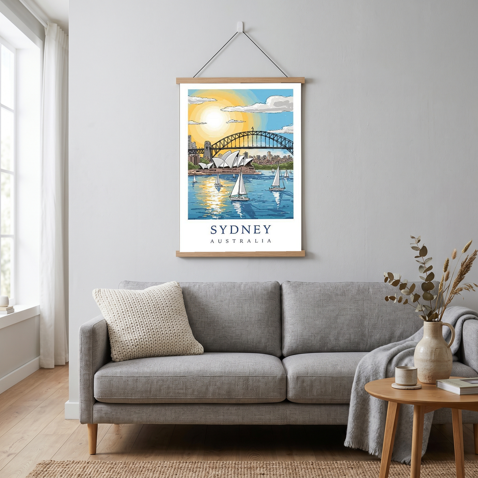 Sydney Australia Travel Poster — Opera House Harbour Bridge Sailboat Print