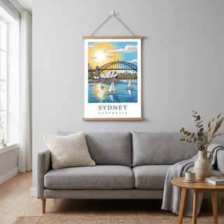 Sydney Australia Travel Poster — Opera House Harbour Bridge Sailboat Print