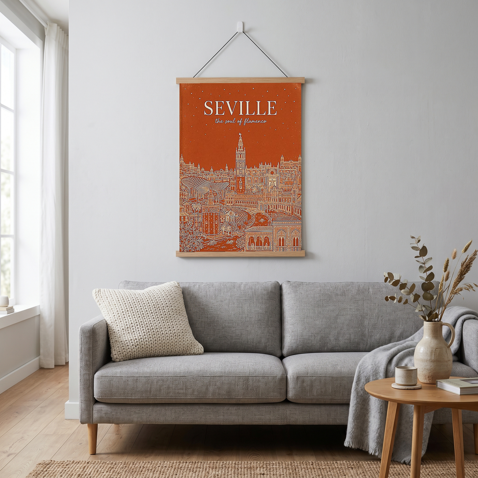 Seville Line Art Print — Terracotta Giralda Tower Plaza de España Wall Art