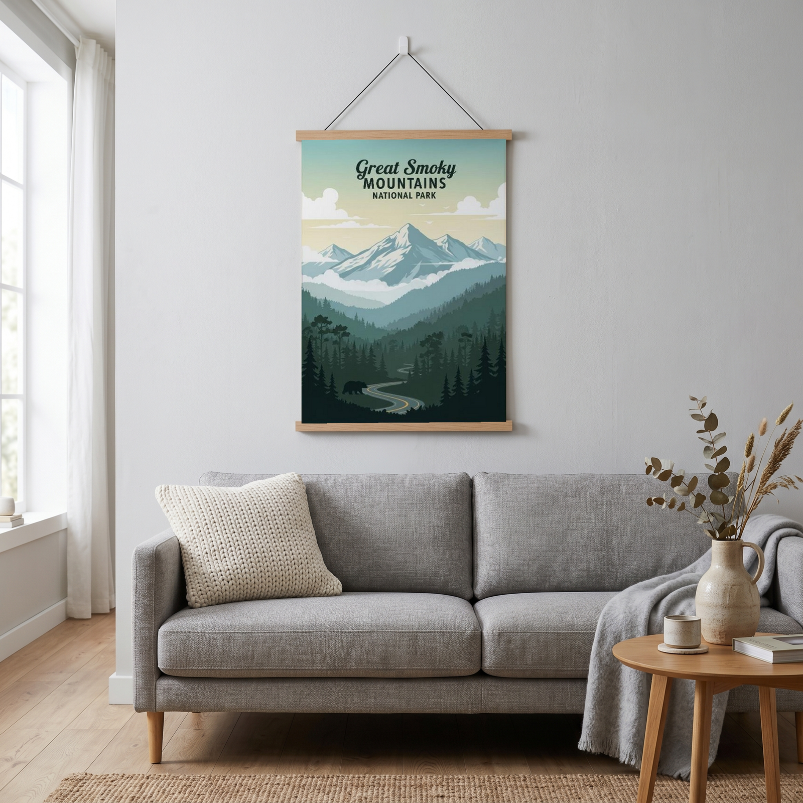 Great Smoky Mountains National Park Poster — Vintage Black Bear Foggy Ridges Print